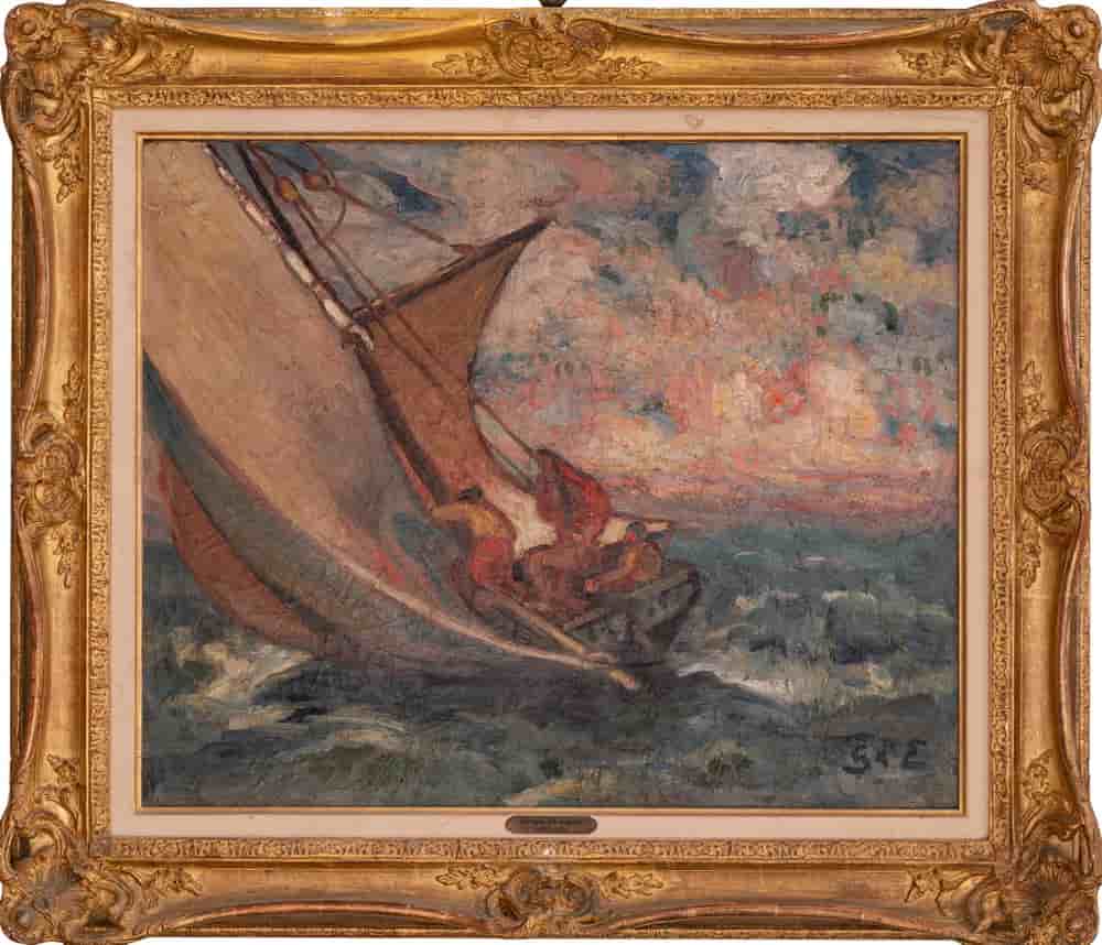 George D Espagant " Pecheurs en mer" Size 81x94 cm Oil on Canvas